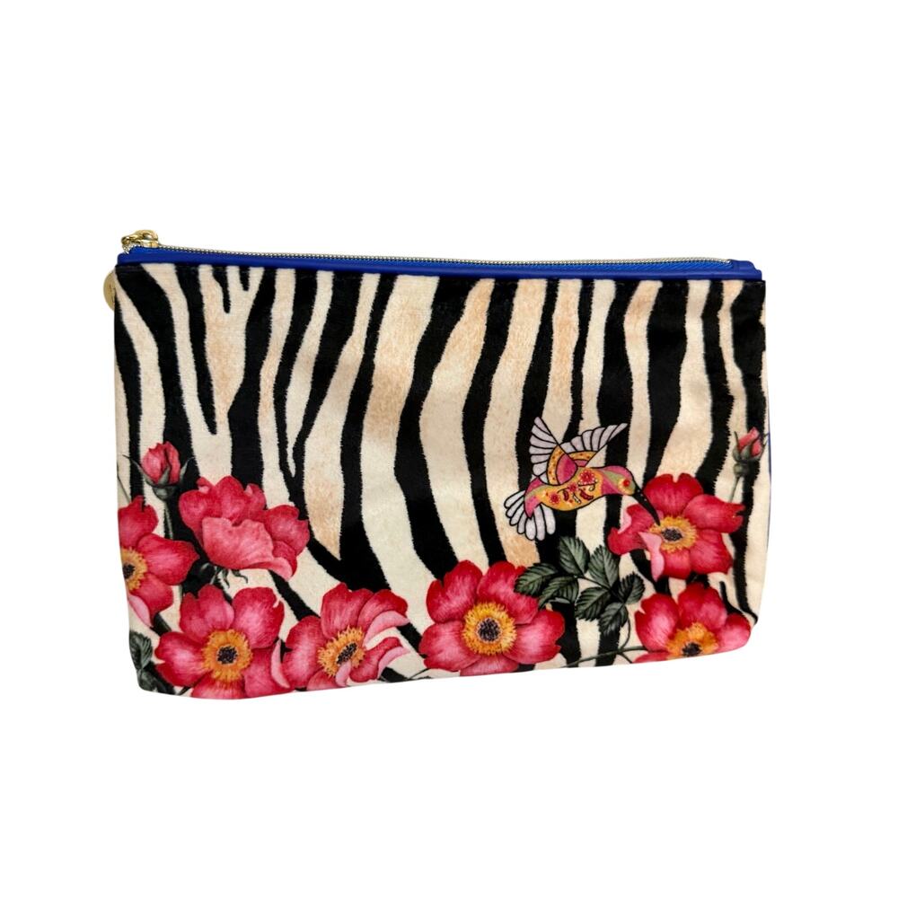 Estee Lauder Makeup Bag Pouch Animal Floral Blue Travel Vanity Cosmetic Case